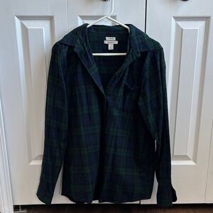 LL Bean Green and Blue Plaid Flannel Shirt, Medium Tall